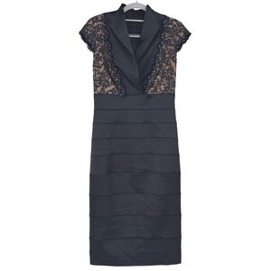 Tadashi Shoji Black Lace Illusion Sheath‎ Dress Size 6 Formal Cocktail
